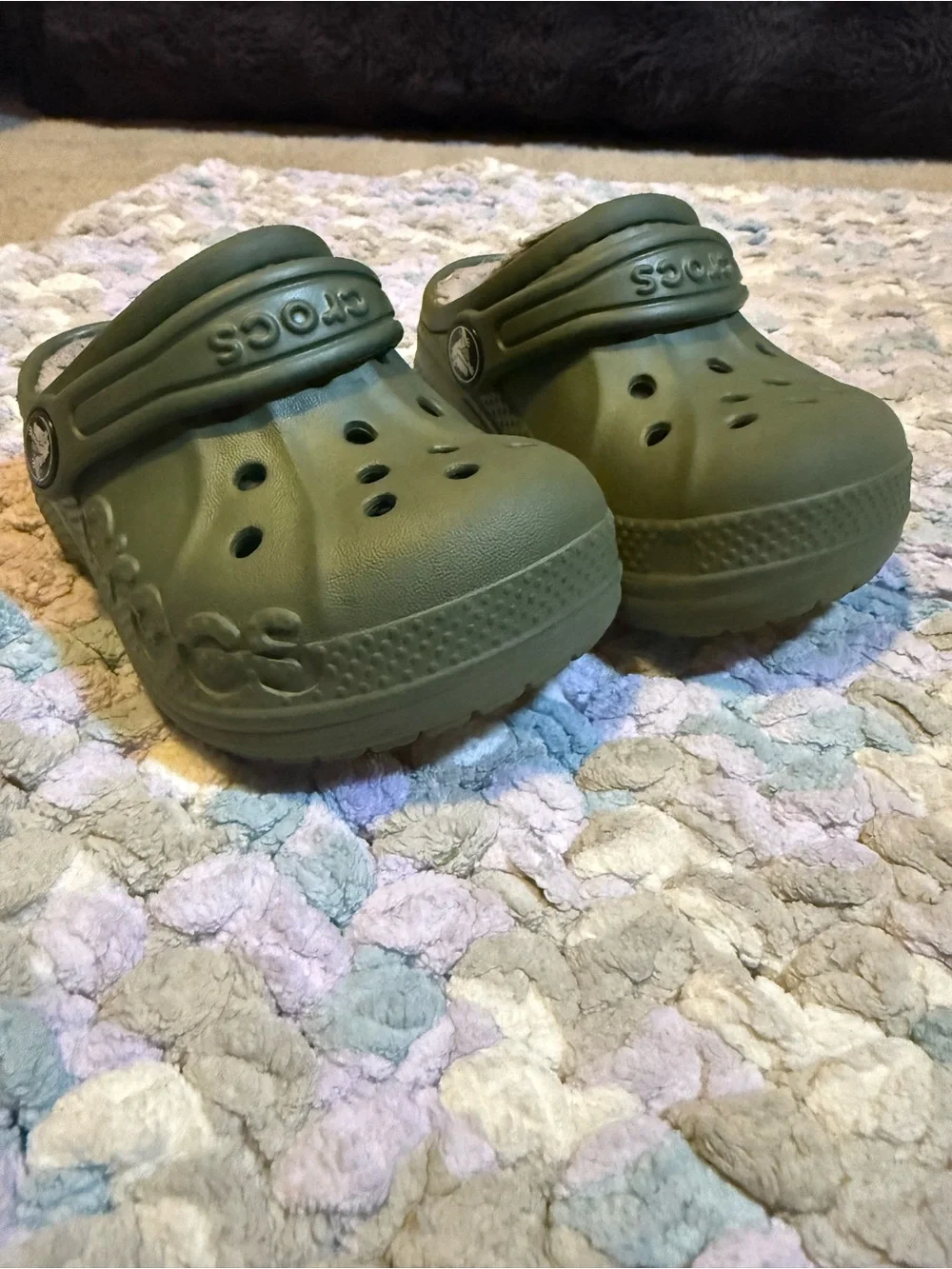 CROCS Kids Olive Green Fleece-Lined Clog